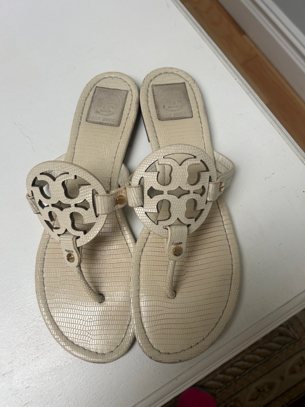 Cream  Women's Leather Slide Sandals